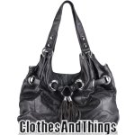 C&T Designer Inspired Grommetted Italian Leather Handbag - Black