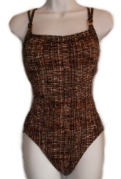 LIZ CLAIBORNE Brown Print One Piece Swimsuit - 10