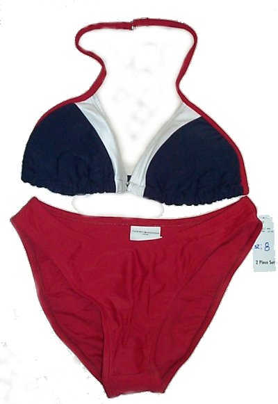 TOMMY HILFIGER Red Blue White Bikini - Size 8