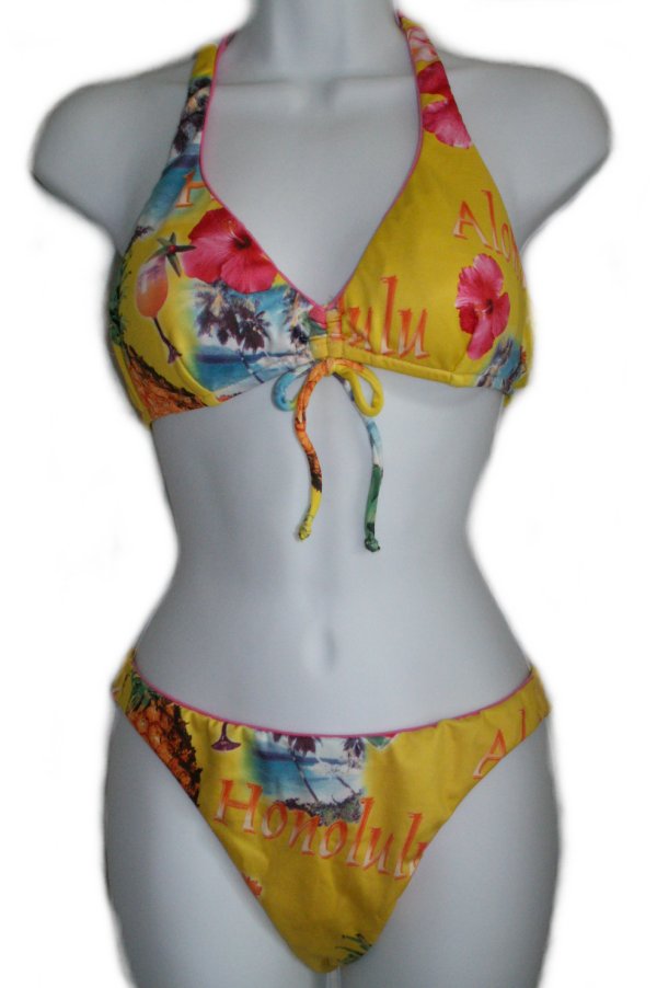 RAJMAN Yellow Hawaiian Print Bikini - Size M
