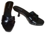 DAVID AARON Black Leather & Wood Slip On Sandals - Womens 8 -BRAND NEW