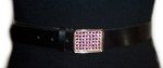 ELITE ACCESSORIES Black Leather Belt with Pink Sparkle Buckle - Size M