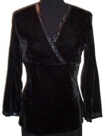 CAROLE LITTLE Low V Front Black Velvet Blouse Top - Small