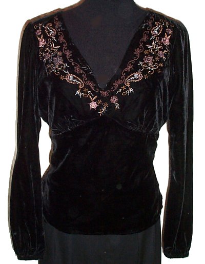 CAROLE LITTLE V Front Black Velvet Blouse Top -Small