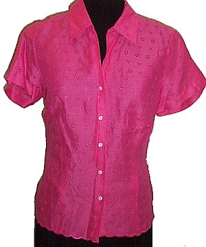 LIZ CLAIBORNE Hot Pink Linen Eyelet Blouse - Misses 8