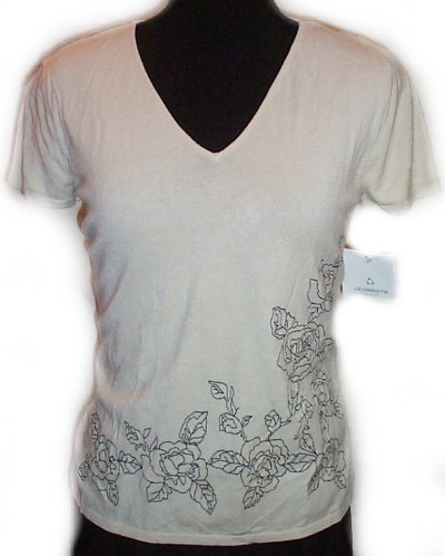 LIZ CLAIBORNE Short Sleeve Knit Embroidered Sweater - S