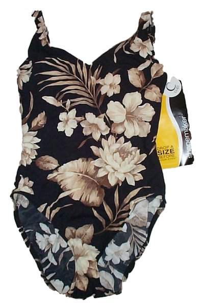 SHAPEMAKER 1 Pc Black Floral Bathing Suit / Swimsuit - Misses/Jrs 32C - BRAND NEW!