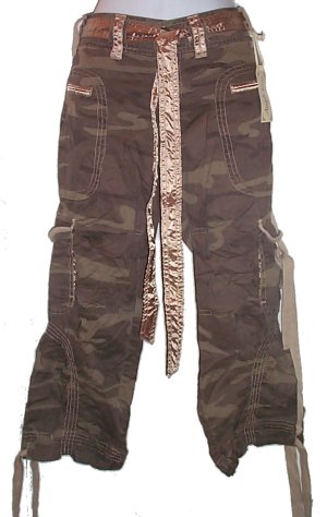 ANGEL KISS Camouflage & Satin Cargo Capri Pants/Capris - Misses/Jrs 3 - BRAND NEW!