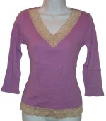 STYLE & CO Petite Lavender Ribbed Knit & Lace V-Neck Top - Petites Small - BRAND NEW