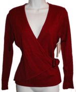 LIZ CLAIBORNE Crossover Low V-Front Cranberry Red Knit Sweater - Petites Small - BRAND NEW