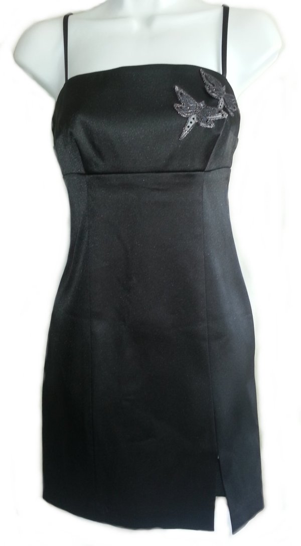 HUGO BUSCATI COLLECTION Black Satin Straight Dress - Misses/Jrs 4