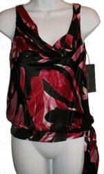 KENNETH COLE NEW YORK 100% Silk Patterned Top, Fully Lined, Side Waist Sash - Misses/Jrs 0 - BRAND NEW