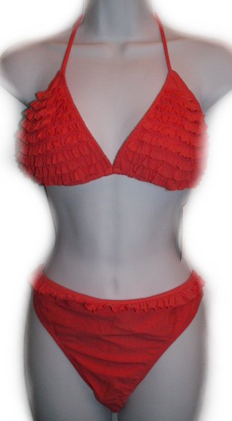 EXHILARATION Orange Ruffled String Bikini - Size XL