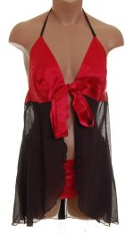 FAMOUS CATALOG Black & Red Babydoll Thong Set - L