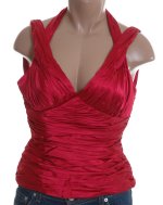ADRIANNA PAPELL Red Satin Rusched Halter Top - Size 8