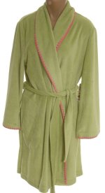 CHARTER CLUB Plush Fleece Pistachio & Pink Bathrobe - Misses Large