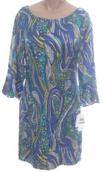 ECI NEW YORK Silk Retro Print Lined Dress - Misses 6,8