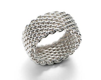Sterling Silver 925 Unique Woven Ringed Ring - Size 7