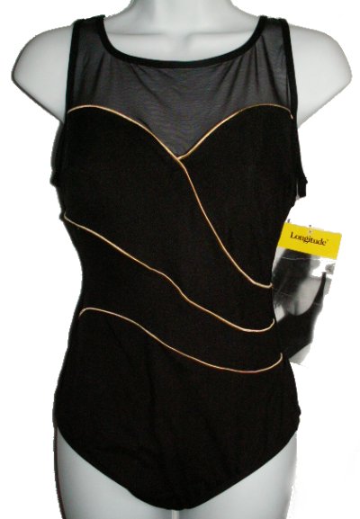 ROBBY LEN Longitute 1 Pc Black Slimming Swimsuit - Misses 10 - BRAND NEW