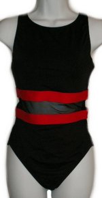 ANNE COLE Black & Red 1 Piece Swimsuit - Misses 12 - BRAND NEW!