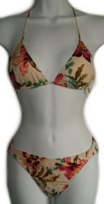 AQUA Cream Floral String Bikini - Size 4