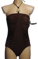 BE CREATIVE Brown Rusched 1 Piece Swimsuit - Size 8