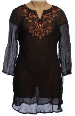 STYLE & CO. Sheer Black Crinkle Ethnic Themed Swimsuit Cover Up Dress - Size S