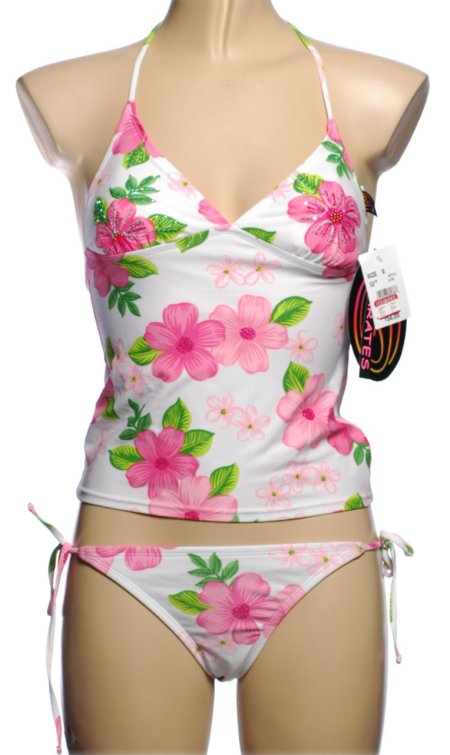 99 DEGREES White Pink Floral Tankini - Small