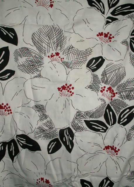 CALYPSO Bold Black, White & Red Floral Print Tab Top Panel - BRAND NEW
