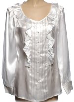 OSCAR DE LA RENTA 100% Silk White Ruffled Blouse - Size 10