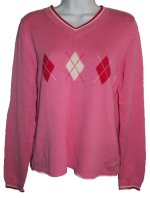 RAFAELLA Pink Argyle Cotton Sweater - Medium