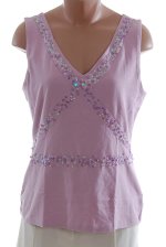 MODA INTERNATIONAL Mauve Sequined V-Neck Top - M