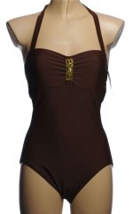 STYLE & CO. Tummy Control Dark Brown 1 Piece Swimsuit - Size 10