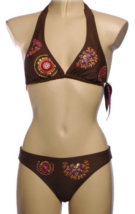 99 DEGREES Brown Beaded Bikini Swimsuit - Small