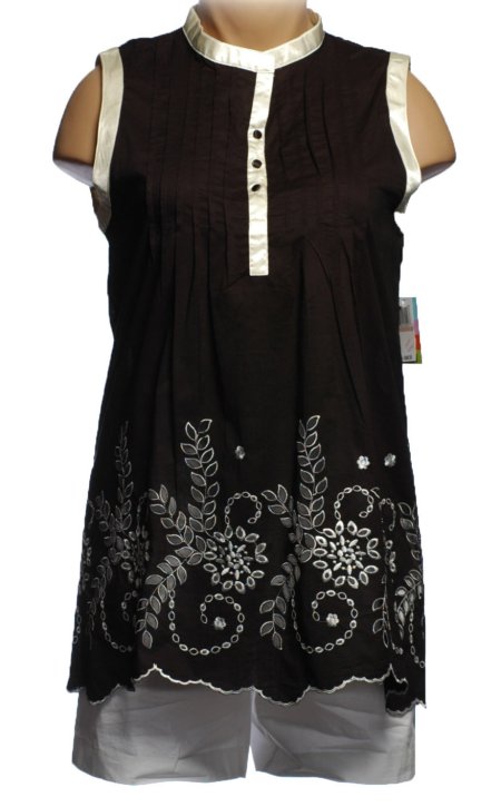 POW WOW Black Cutwork Tunic Top Blouse - Sz 10