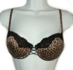 LILY OF FRANCE Leopard Animal Print & Black Underwire Bra - 36A - NEW