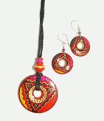 Peruvian Artisan Ceramic Pendant Necklace Earring Set