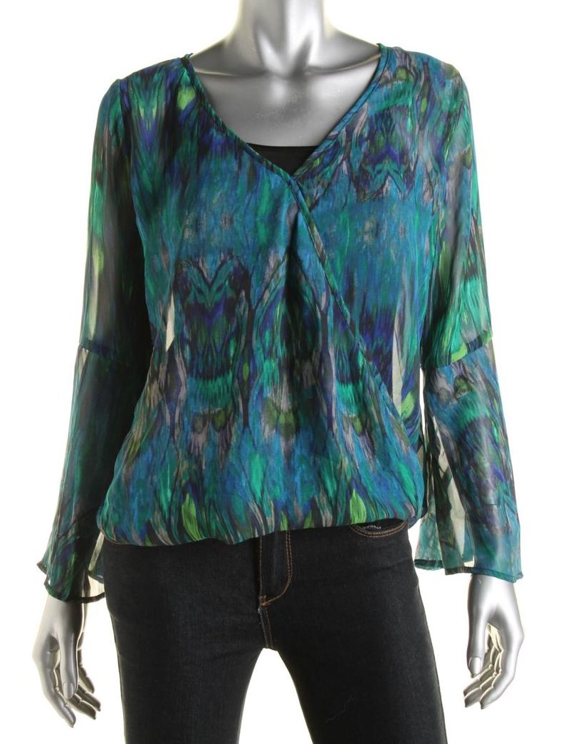 STATUS by CHENAULT Print Surplice Blouse - Size S