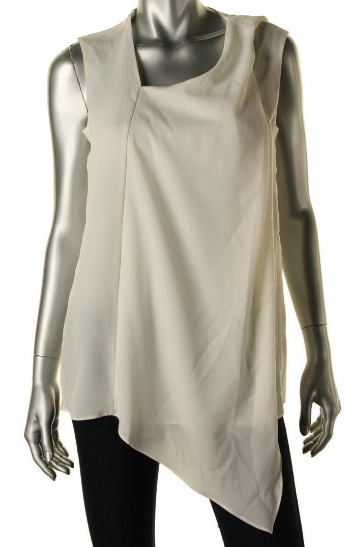 ANNE KLEIN Off White Sleeveless Tie Blouse - 8