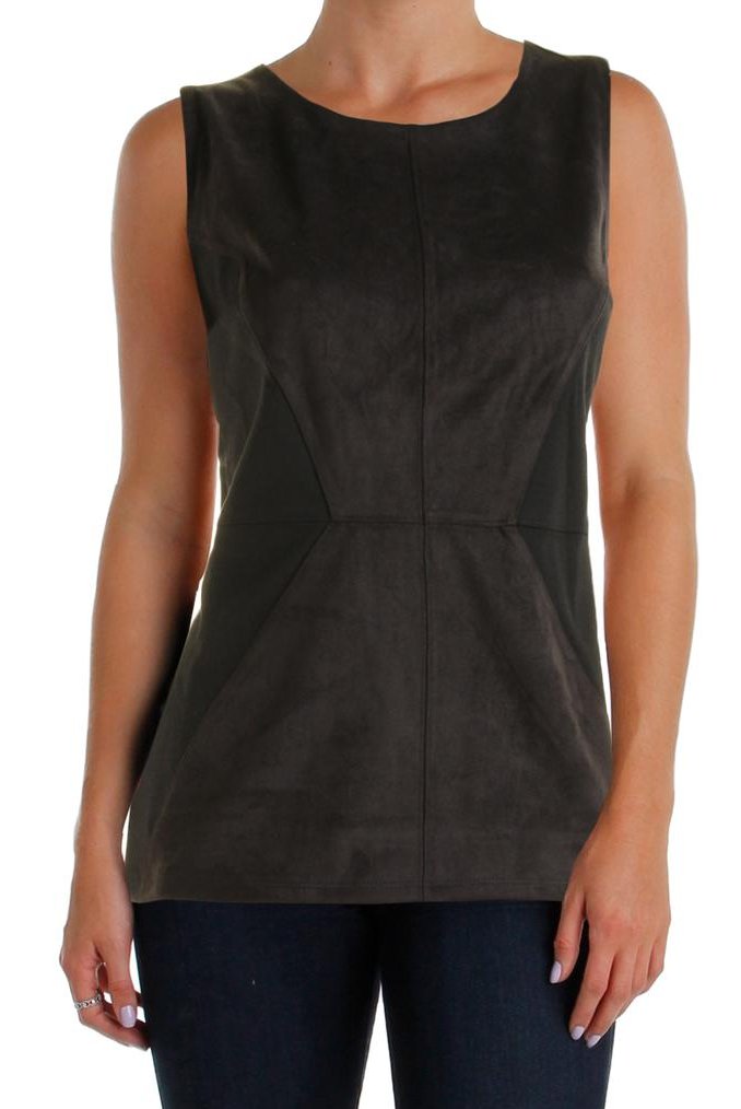 INC International Concepts Faux Suede Sleeveless Top - L