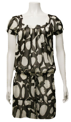 Retro Print Sheer Chiffon Tie Waist Swimsuit Coverup Dress - Brown