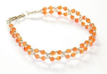 Silver Beaded Link Red (Orange) Bracelet - 7"