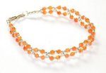 Silver Beaded Link Red (Orange) Bracelet - 7"