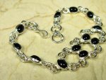 Sterling Silver & Black Onyz Oval Stones Link Bracelet - 8"