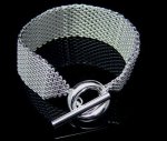 Sterling Silver 925 Solid Soft Mesh Toggle Bracelet - 7.5"