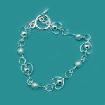 Sterling Silver 925 Heart & Ball Link Toggle Bracelet - 7.5"