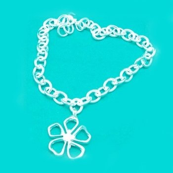 Sterling Silver 925 Chunky Link w/ Flower Charm Bracelet - 7.5"