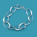 Sterling Silver 925 Large Pointed Oval Link Bracelet - 7.5" - 8"