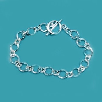 Sterling Silver 925 Pointed Oval Link Toggle Bracelet - 8"