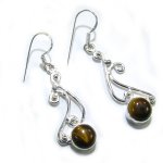 Sterling Silver & Tiger Eye Stone Scroll Earrings  - 2 1/4"